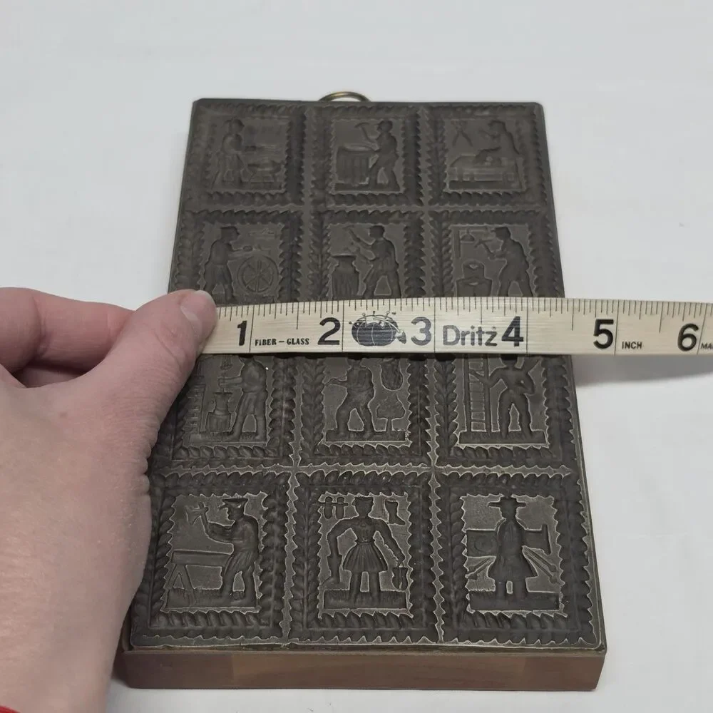 Old Springerle Cookie Biscuit Metal Stamp Mold - 12 Medieval Guildsmen Folk Art